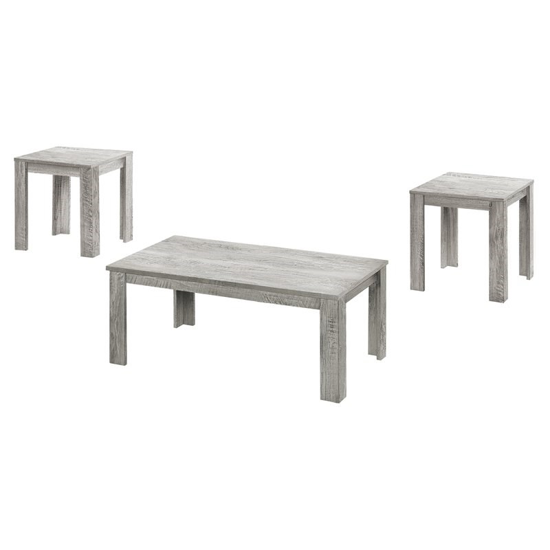 Monarch 3-Piece Contemporary Wood-Look & Laminate Table Set in Gray