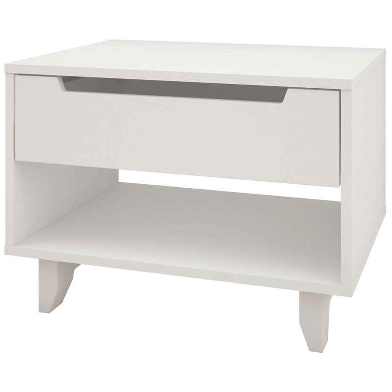 Nexera Modern 1 Drawer Open Shelf Wood Nightstand in White Melamine