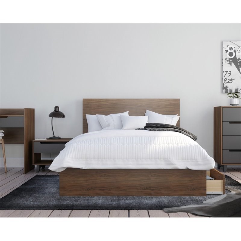 Mystik 3 Piece Full Size Bedroom Set Walnut & Charcoal