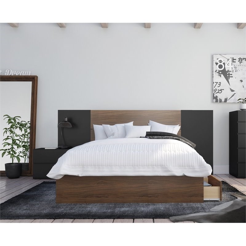 Juno 4 Piece Full Size Bedroom Set Walnut & Black