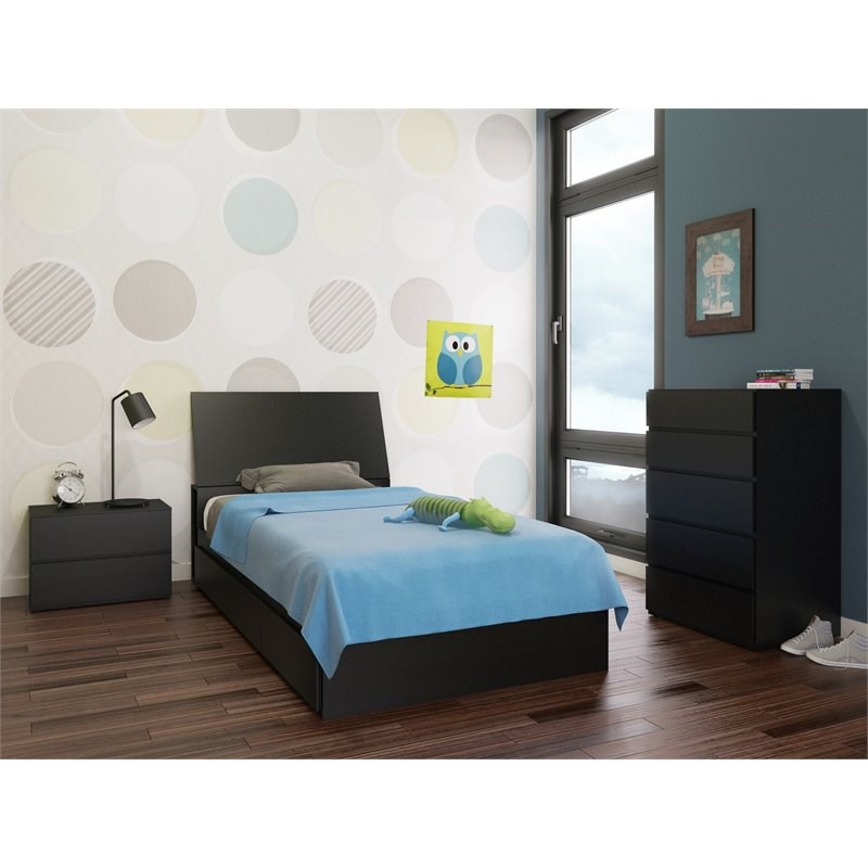 Nexera 373906 Avenue Twin Size Bed 3-Drawer Black