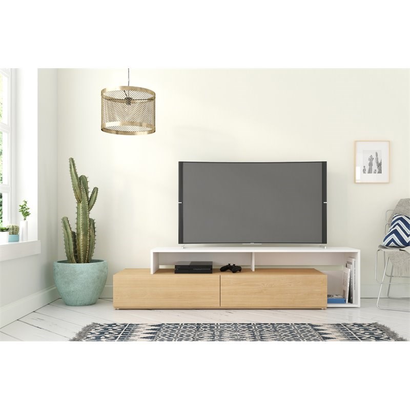 Nexera 112039 Tonik TV Stand 72-inch Natural Maple & White