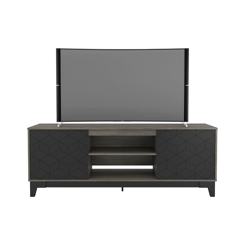 Nexera 402325 Hexagon TV Stand 72-inch Bark Grey and Black