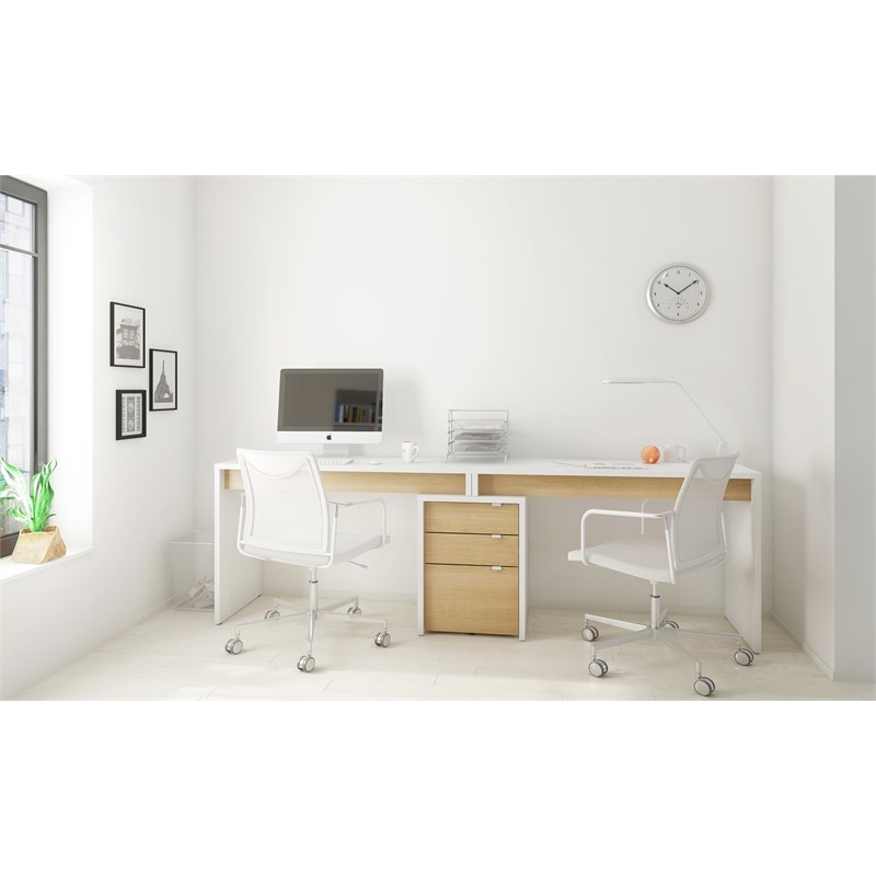 Chrono 3 Piece Home Office Set Natural Maple & White