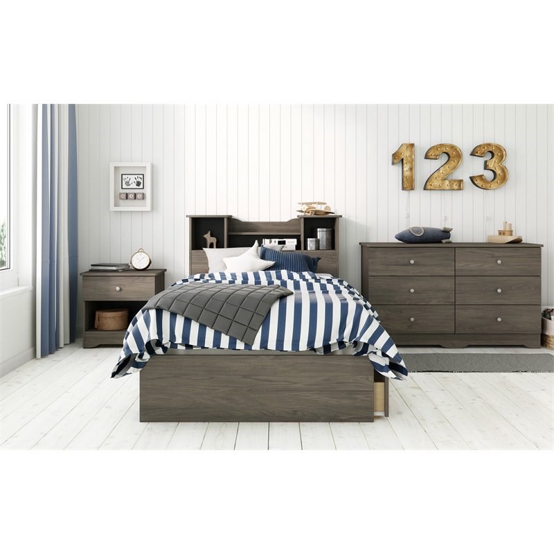 Nexera 373944 Twin Size Storage Platform Bed  3 Drawer  Bark Grey