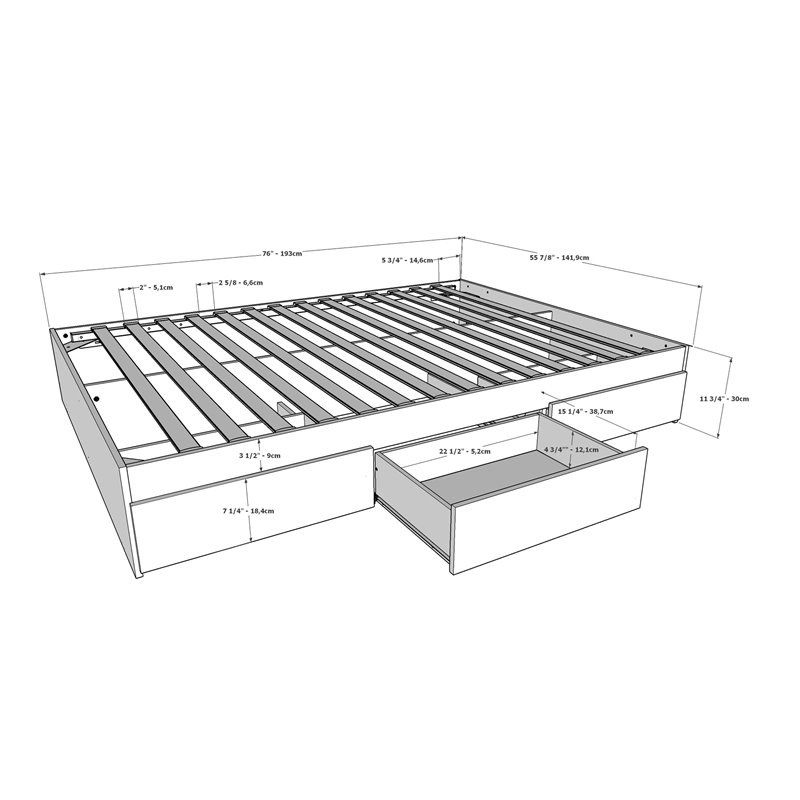 Nexera 375444 Full Size Storage Platform Bed  3 Drawer  Bark Grey