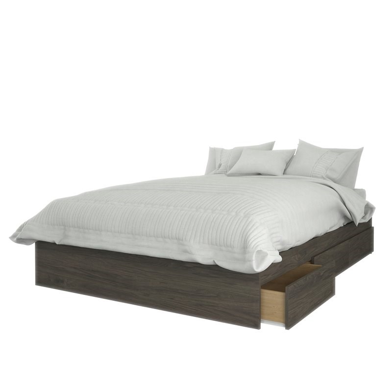 Nexera 375444 Full Size Storage Platform Bed  3 Drawer  Bark Grey