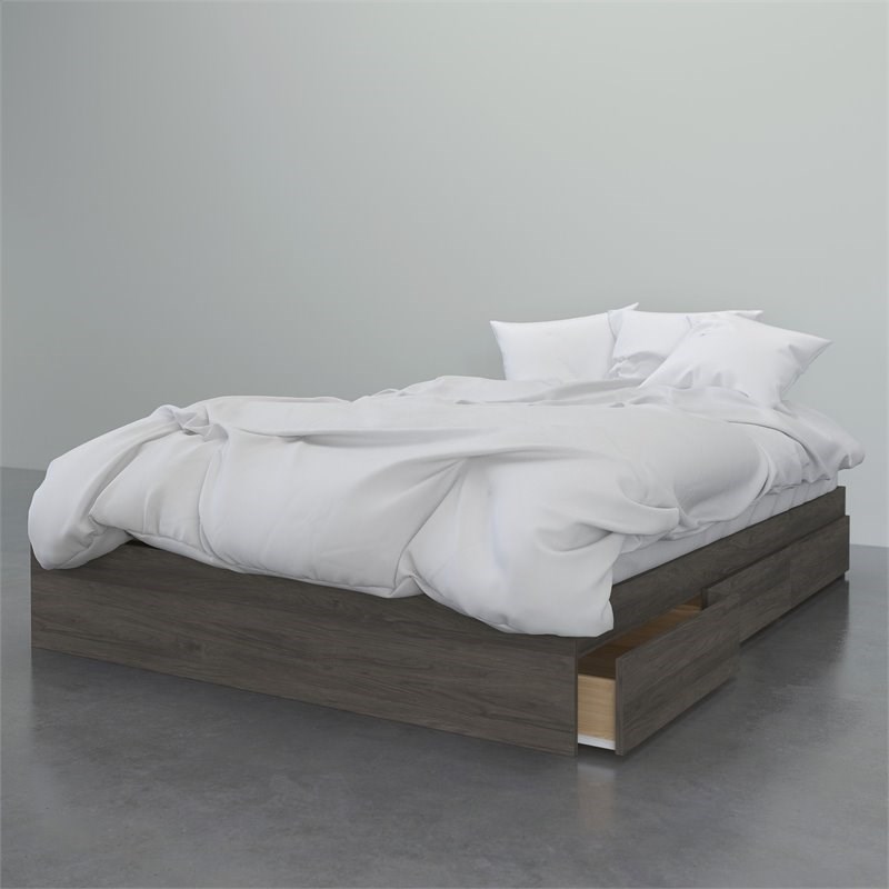 Nexera 376044 Queen Size Storage Platform Bed 3 Drawer Bark Grey