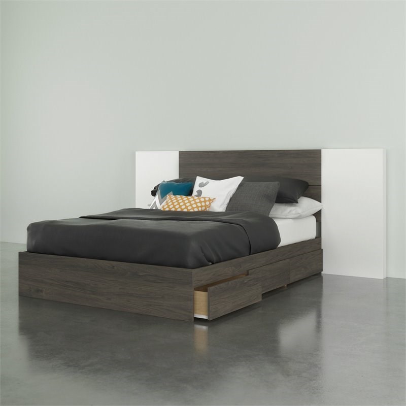 Nexera 3 Piece Full Size Bedroom Set  Bark Grey and White