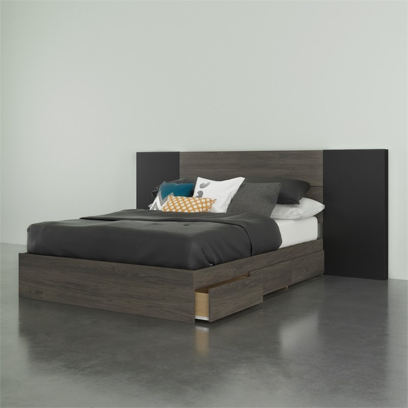 Nexera 3 Piece Full Size Bedroom Set  Bark Grey and Black