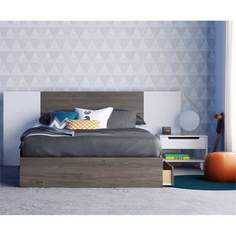 Interval 4 Piece Full Size Bedroom Set  Bark Grey and White
