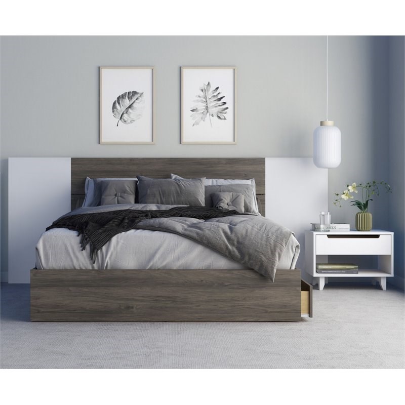 Interval 4 Piece Queen Size Bedroom Set  Bark Grey and White