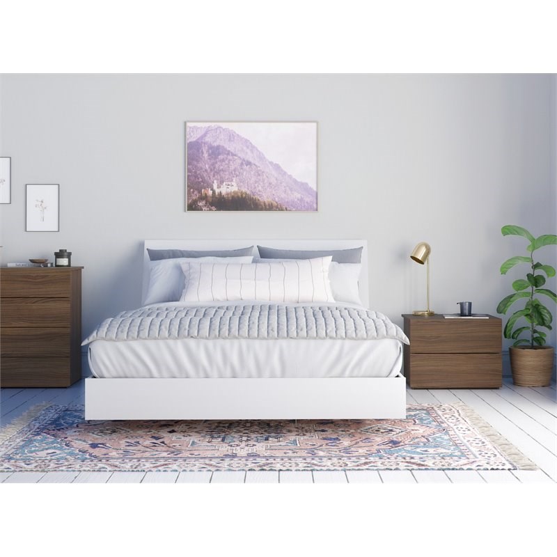 Solstice 3 Piece Queen Size Bedroom Set  Walnut and White