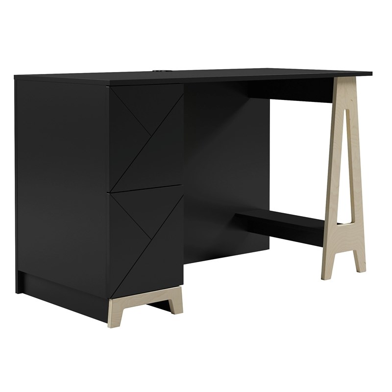 Nexera 608106 Desk Black and Birch Plywood (Multi-Color) Engineered Wood