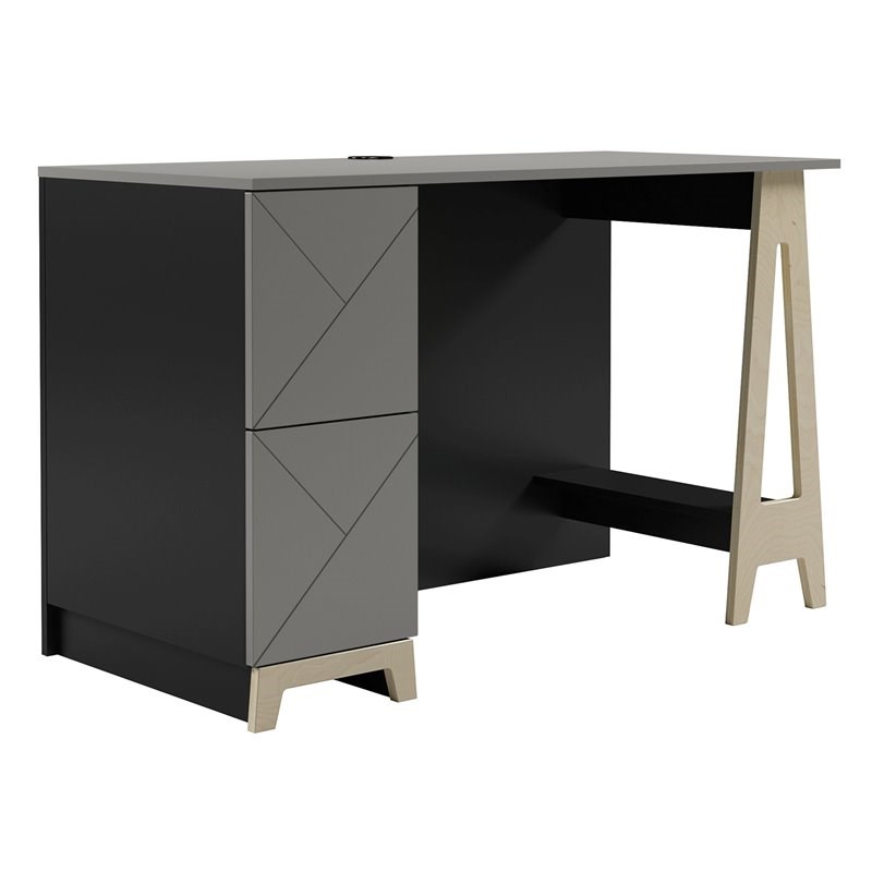 Nexera 608176 Atypik 2Drawer Desk BlackGreige and Birch Plywood