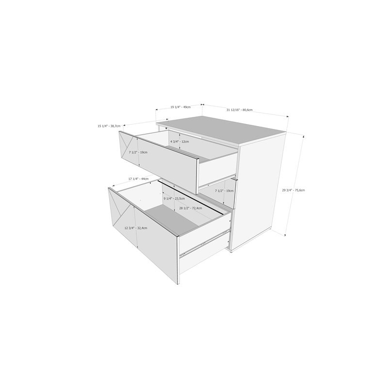 Nexera 608603 Atypik 3Drawer Storage and Filing Cabinet White