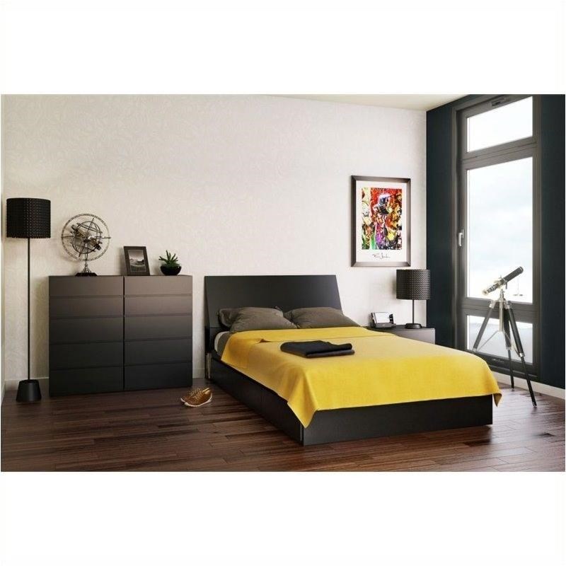 Nexera Avenue Full Size Angled Panel Headboard with Storage in Black