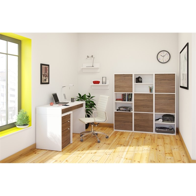 Nexera Liber-T 3 Drawer Filing Cabinet in White and Walnut