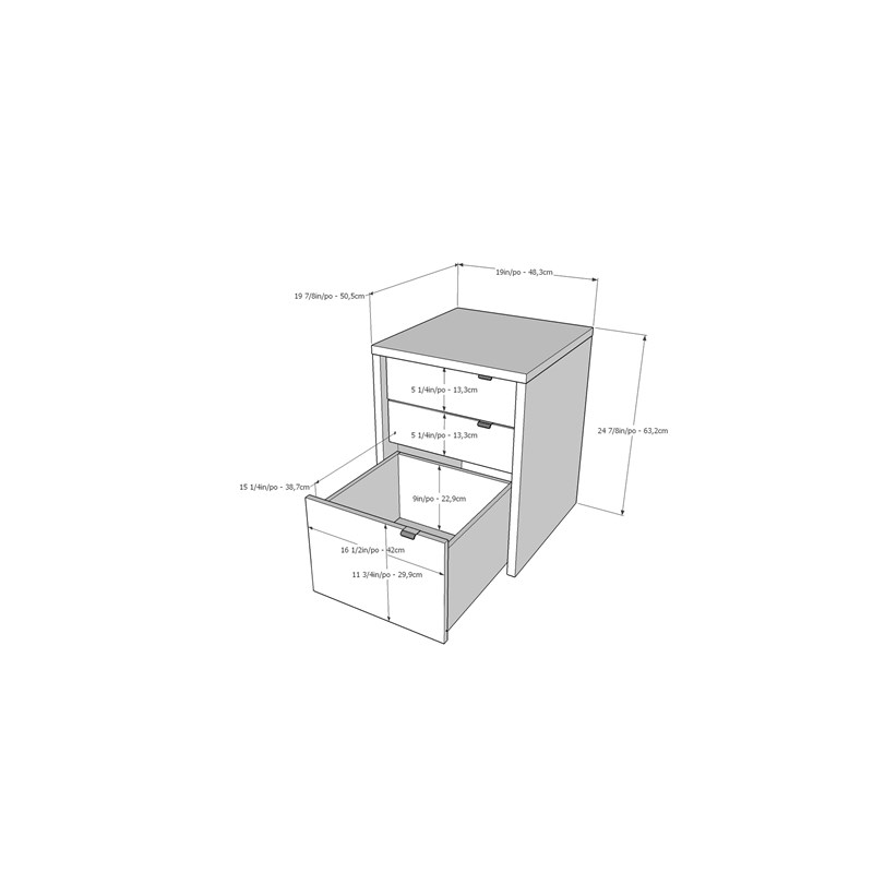 Nexera Liber-T 3 Drawer Filing Cabinet in White and Walnut