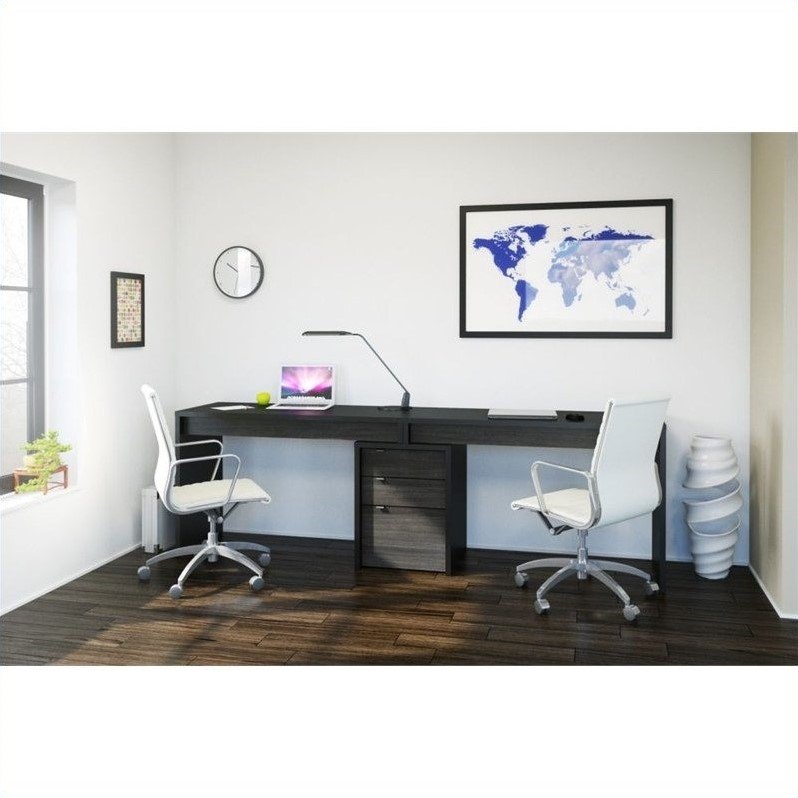 Nexera Sereni-T 3 Drawer Reversible Desk in Black and Ebony
