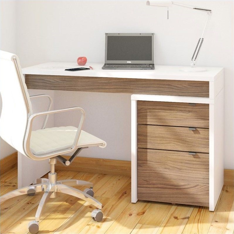 Nexera Liber-T 3 Drawer Computer Desk in White and Walnut