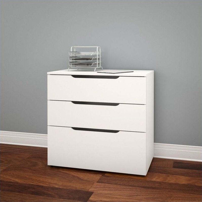 Nexera Arobas Filing Cabinet in White and Melamine with 3 Drawers