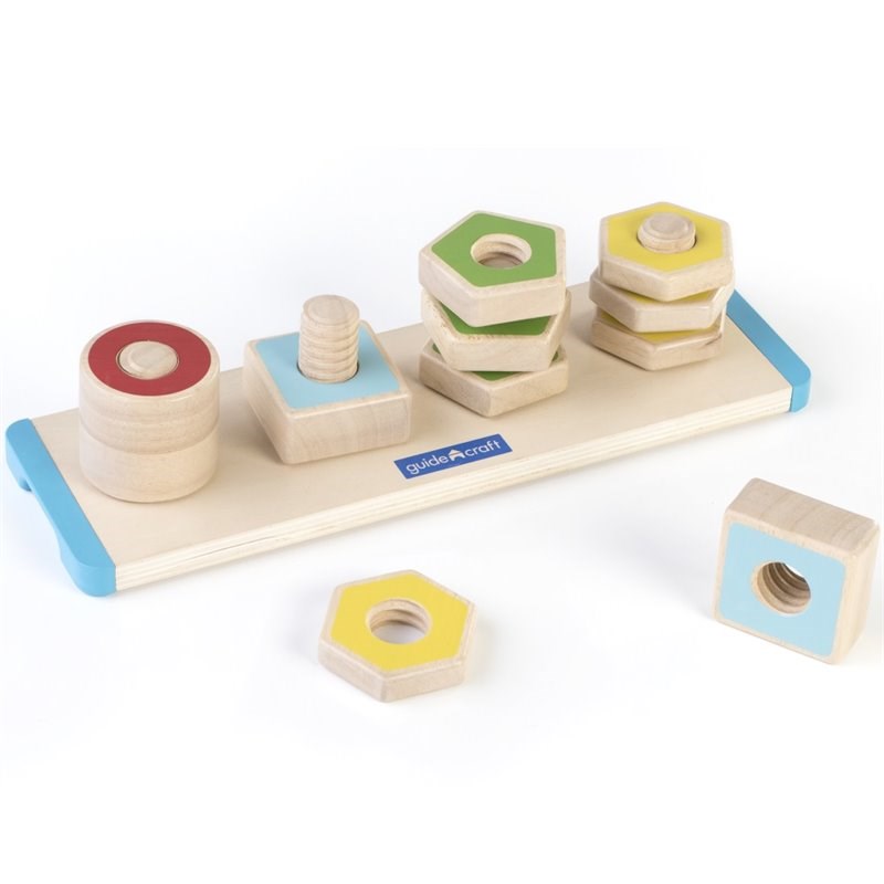 Guidecraft Manipulatives 11-Piece Wood Count and Twist Activity Board in Natural