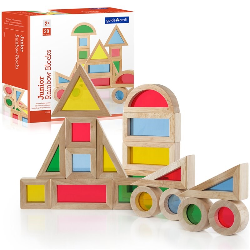 Guidecraft Block Play 20 Piece Jr Rainbow Wood Blocks Set in Natural