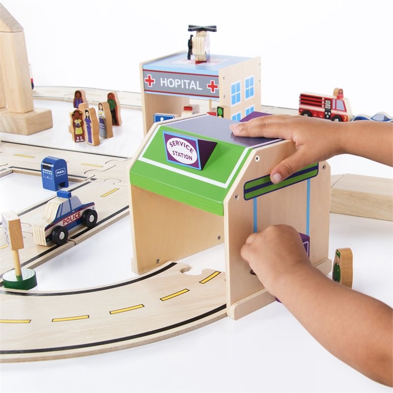 Guidecraft Wood Community and Roadway Essentials Play Set in Multi-Color