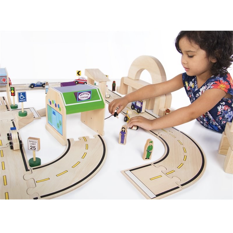 Guidecraft Wood Community and Roadway Essentials Play Set in Multi-Color