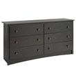 Prepac Sonoma 6 Drawer Double Dresser in Washed Black