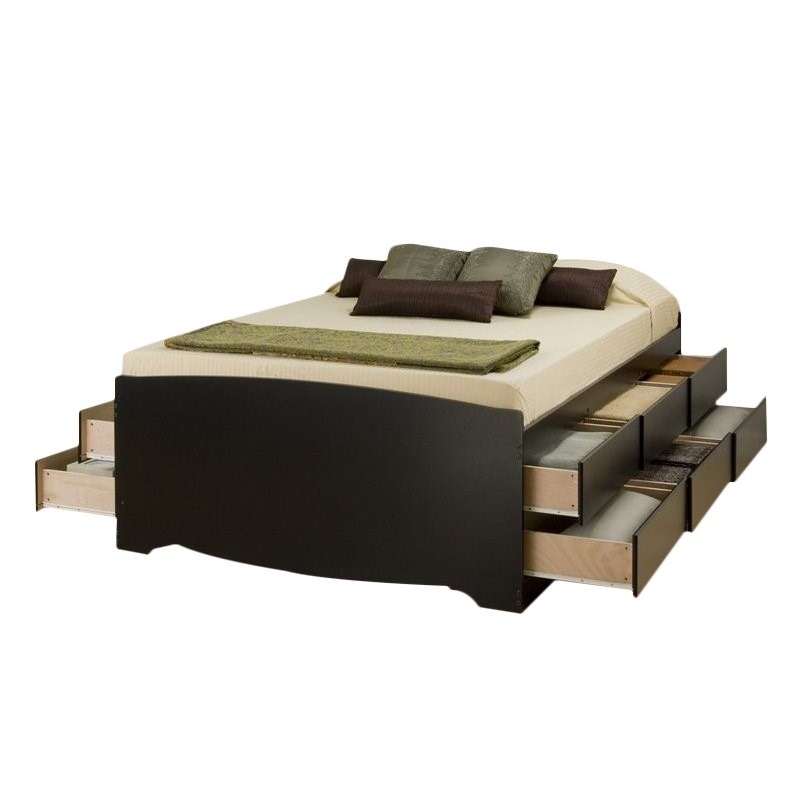 Prepac Sonoma Black Tall Wood Queen Platform Storage Bed with 12 Drawers