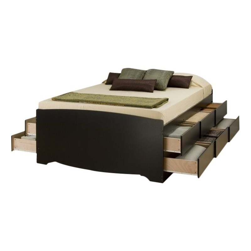 Prepac Sonoma Black Tall Wood Queen Platform Storage Bed with 12 Drawers