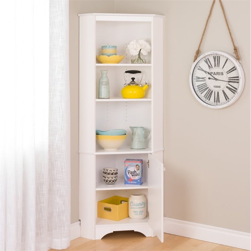 Prepac Tall Corner Storage Cabinet in Elite White