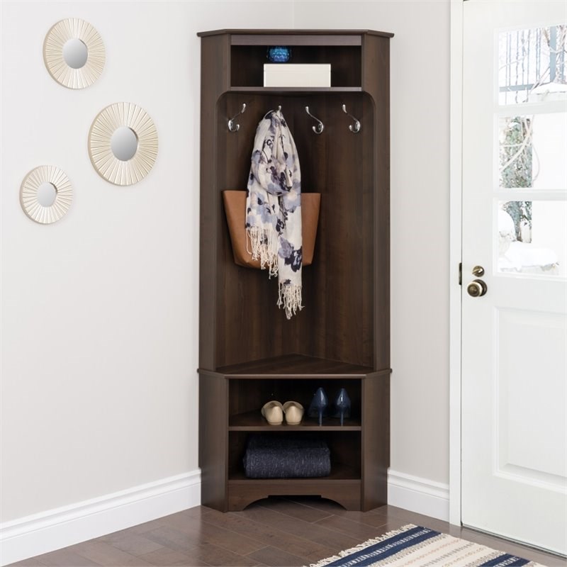 Prepac Corner Hall Tree in Espresso | Homesquare