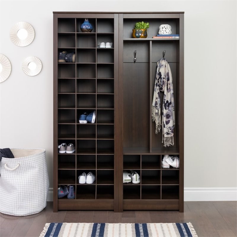 Prepac Space Saving 36 Cubby Shoe Cabinet In Espresso Eusr 0009 1