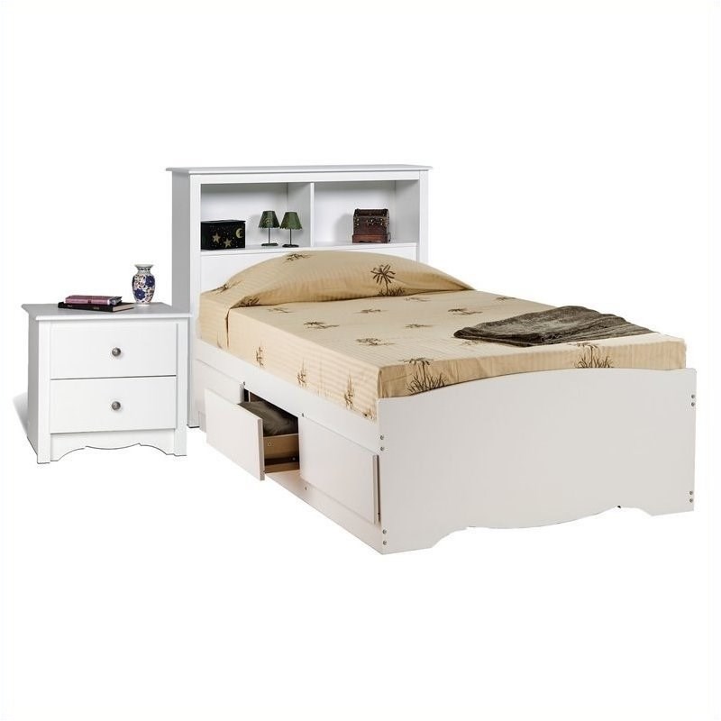Prepac Monterey White Twin Platform, Twin Platform Bed With Drawers And Headboard