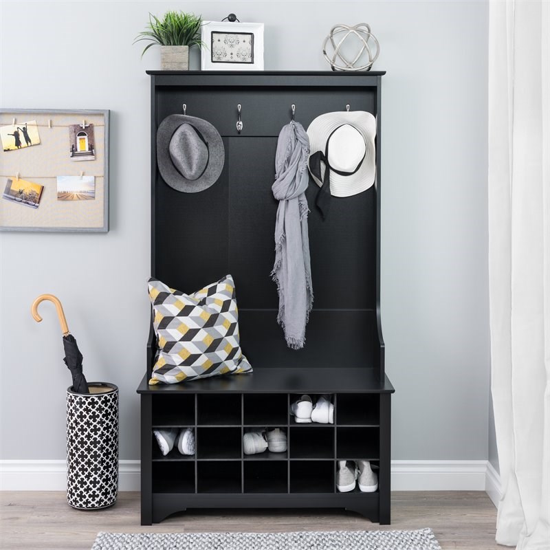 Prepac Hall Tree with Shoe Storage in Black Homesquare