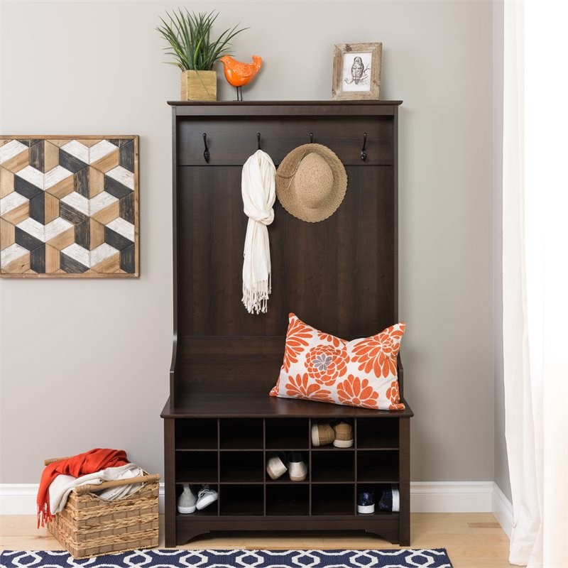 Prepac Hall Tree with Shoe Storage in Espresso Homesquare