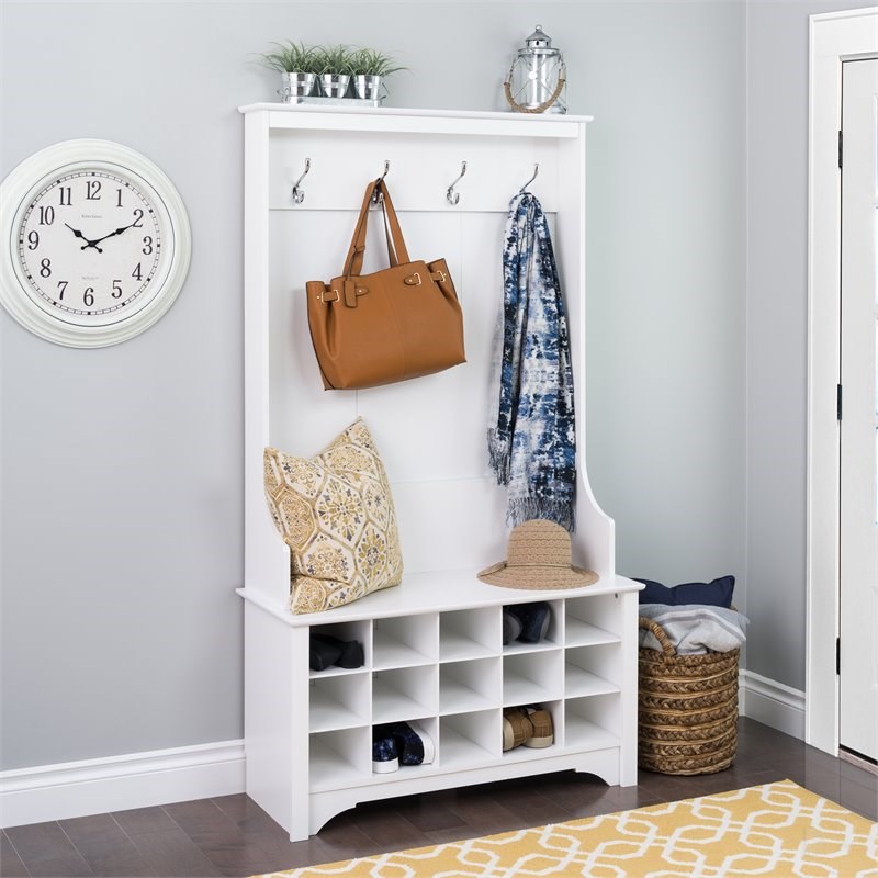 Prepac Hall Tree with Shoe Storage in White Homesquare