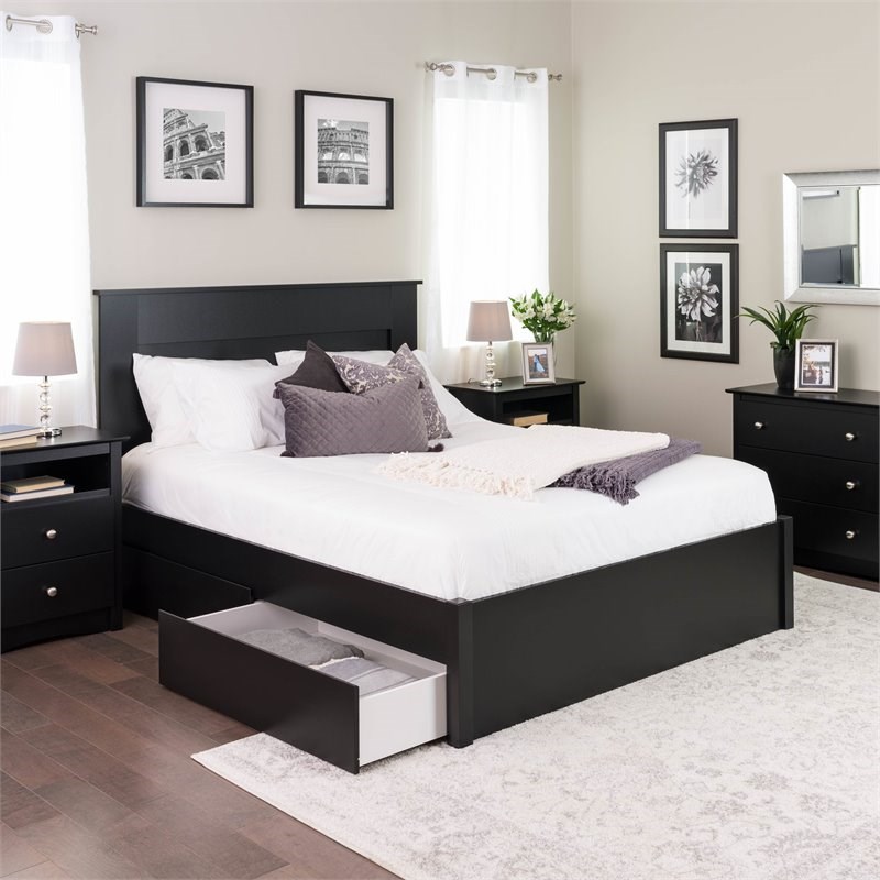 Prepac Select Queen 4Post Platform Bed with 4 Drawers in Black