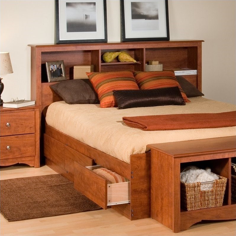 Prepac Monterey Queen 4 Piece Bedroom Set in Cherry
