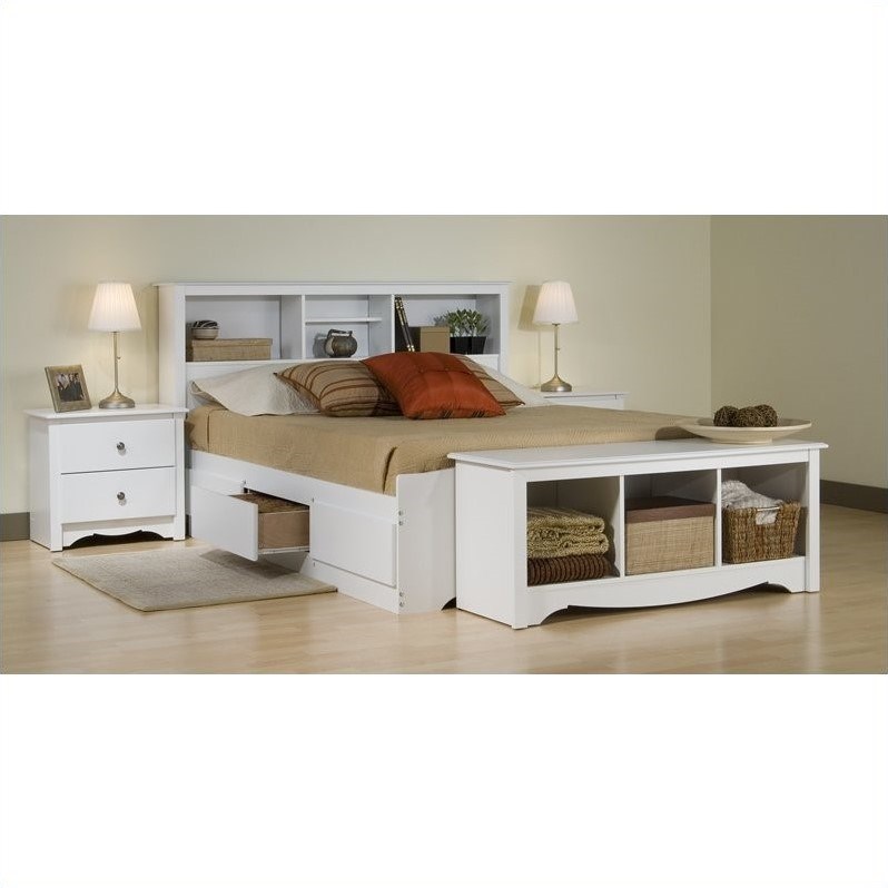 Prepac Monterey White Full Wood Platform Storage Bed 4 Piece Bedroom Set