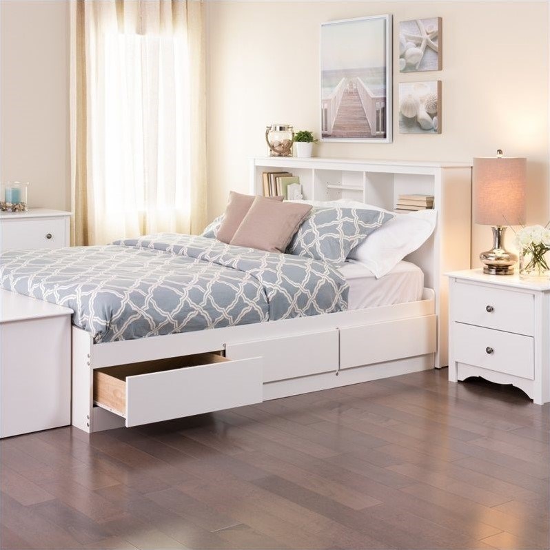 Full Platform Storage Bed, White Full Storage Bed With Headboard