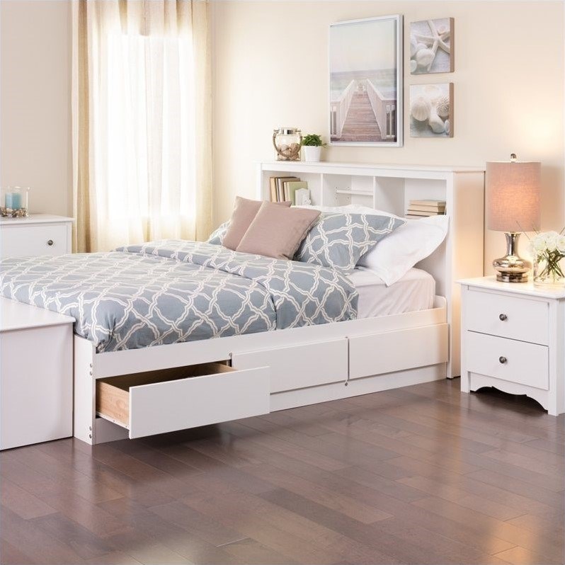 Prepac Monterey Queen Platform Storage Bed with Drawers in White