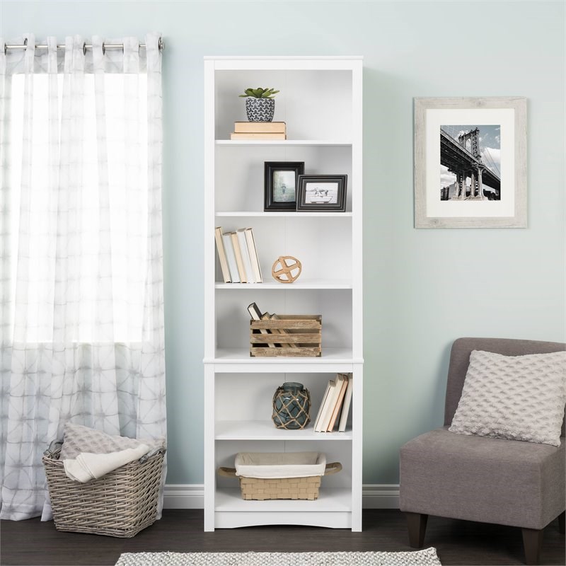 Prepac Tall 6 Shelf Bookcase in White | Homesquare