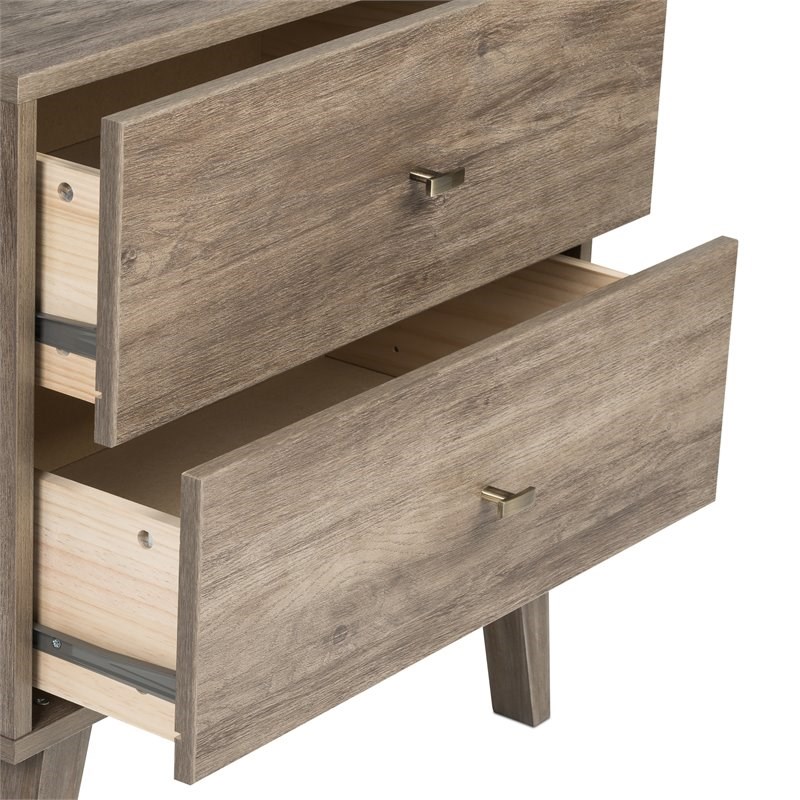 prepac milo mid century modern 2 drawer tall nightstand in drifted gray