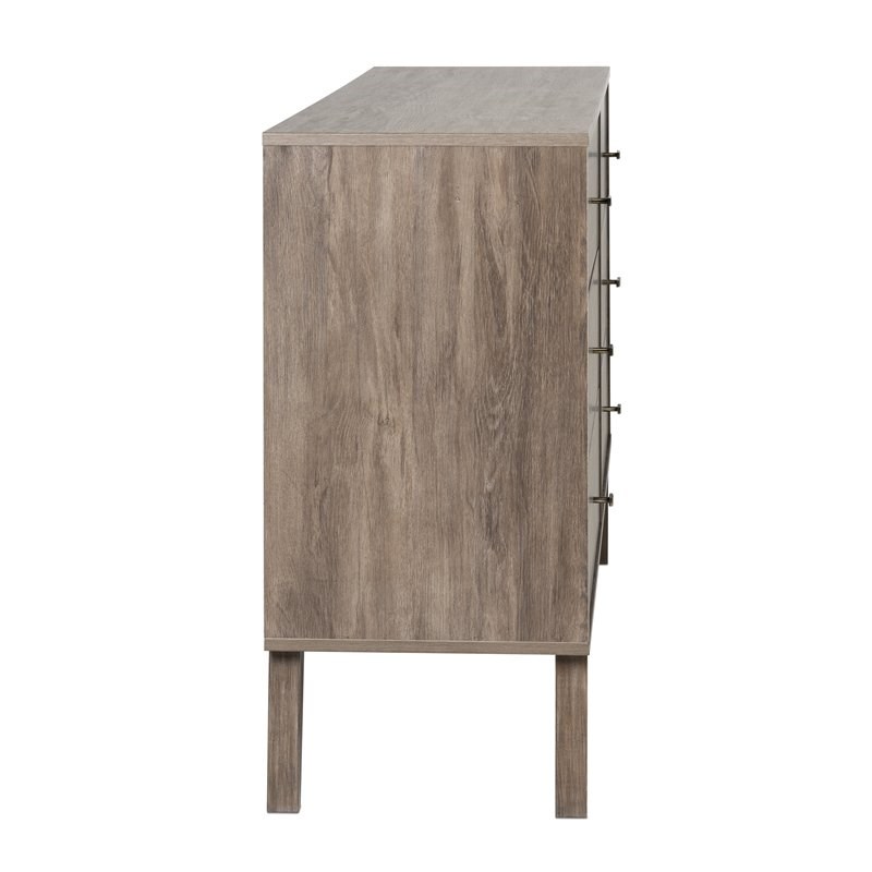 Prepac Milo Mid Century Modern 6 Drawer Double Dresser in Drifted Gray