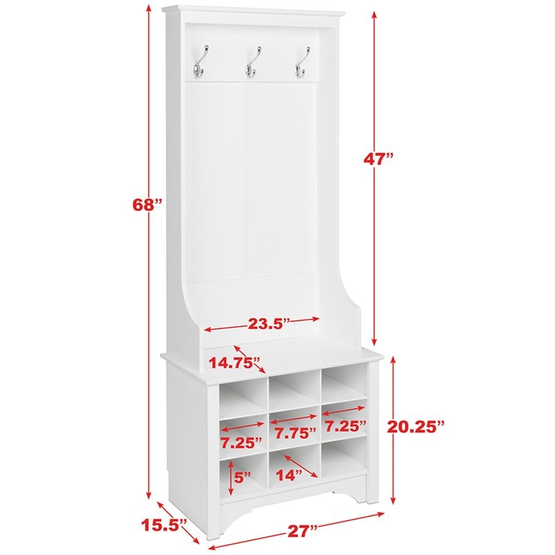 Prepac 9 Cubby 27" Hall Tree in White Homesquare