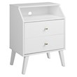 Prepac Milo Mid Century Modern 2 Drawer Nightstand with Cubby in White